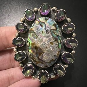 M&S Native American sterling silver abalone and mystic quartz statement ring